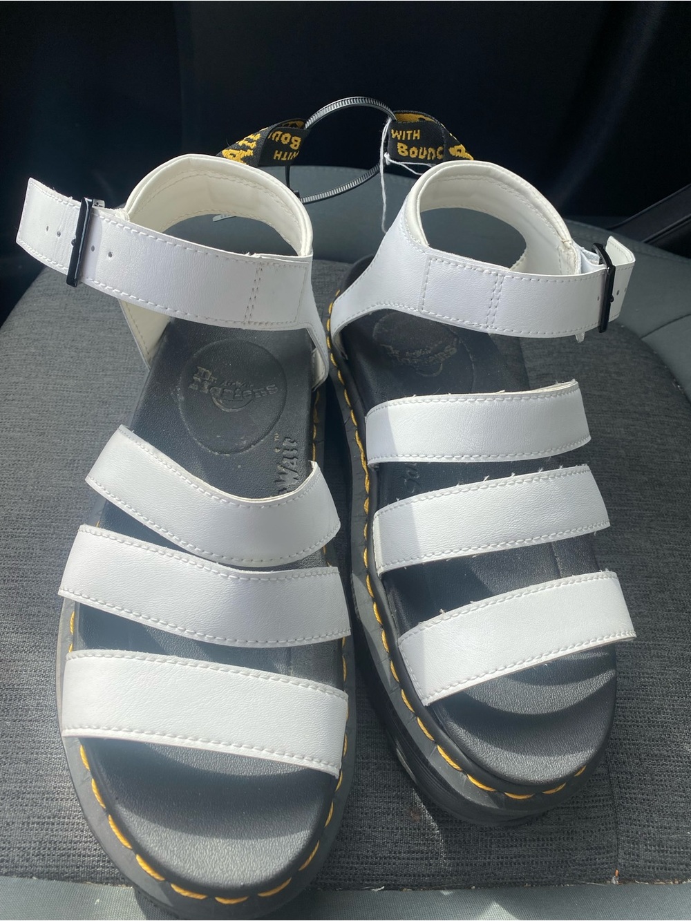Dr. Martens White Leather Strappy Platform Sandals